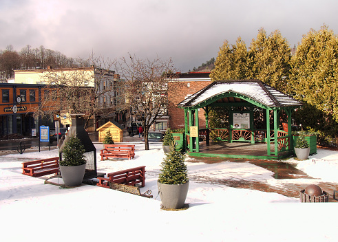 The beautiful small village of Saranac Lake, New York located in the Adirondack State Park in wintertime