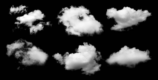 istock Group of white clouds on black background 1463712283