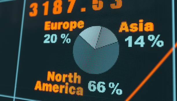 información comercial, gráfico circular de ingresos globales. - spreadsheet pie chart chart report fotografías e imágenes de stock