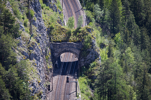 Historic Semmering mountain railway track in Austria