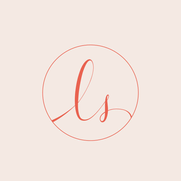 LS monogram logo. Lowercase letter l, letter s decorative signature characters. Calligraphy alphabet initials. Circle frame. Lettering sign isolated on light background. Beauty spa, boutique, wedding, elegant luxury brand identity font icon. Script, handwriting style letter mark. Pink color ornamental lines. script letter l stock illustrations