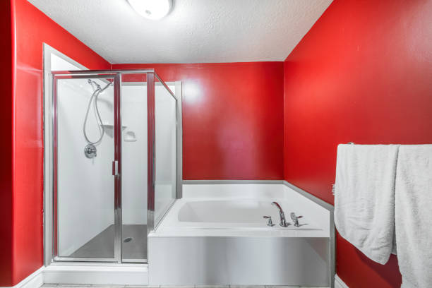 istock Bathroom of a modern apartment with red walls 1463722408