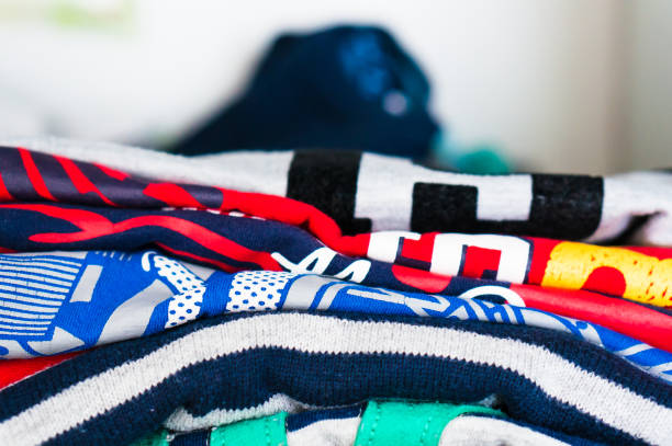 istock Closeup shot of stacked garment 1463736008