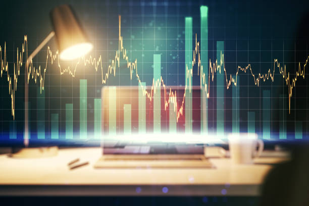 istock Multi exposure of abstract creative financial chart on computer background, research and analytics concept 1463750542