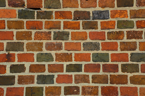 Abstract wall background made of old burnt brick