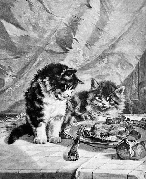istock Two kitten sitting next to the fragrant roast chicken on a table indoors 1463767867