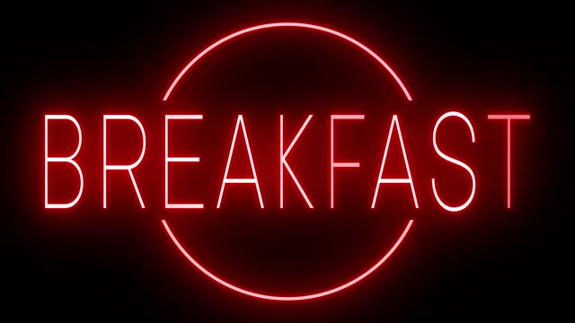 Glowing red retro neon sign for BREAKFAST
