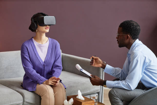 virtual reality therapiesitzung - seventyfour stock-fotos und bilder