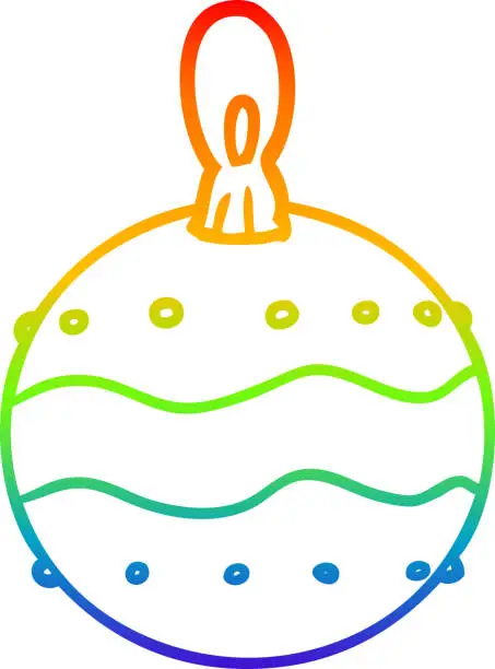 Vector illustration of rainbow gradient line drawing of a christmas bauble decoration