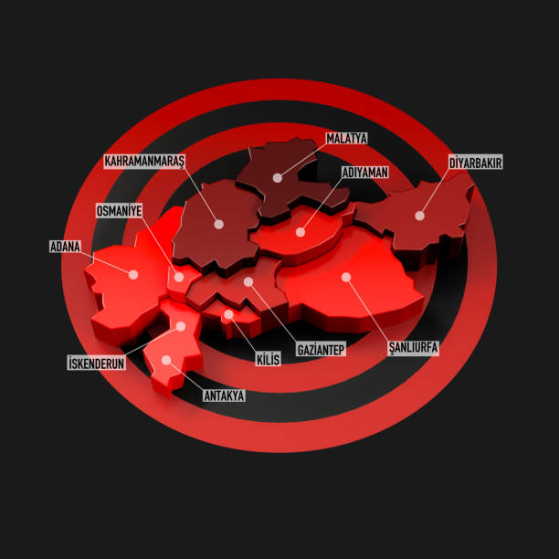 turkey earthquake map. 3d illustration - antakya imagens e fotografias de stock