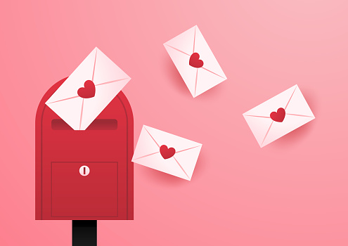 Love letter vector. Mailbox vector. mailbox on pink background. Love letter in mailbox. Envelope.