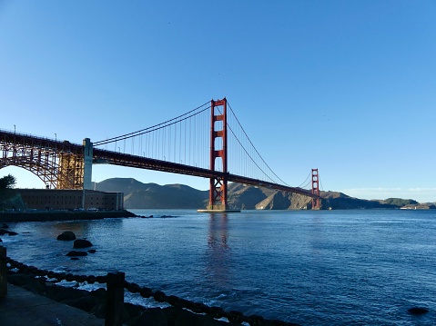 The Golden Gate Bridge connecting San Fransisco and Marin County. The suspension bridge spans across the Golden Gate and was opened in May 1937.