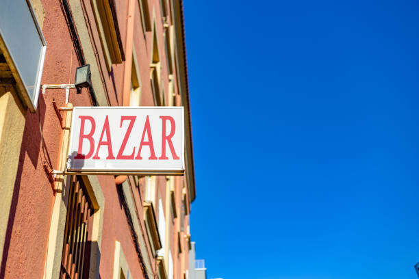 istock Bazaar ( bazar ) sign on apartment building facade against clear blue sky 1463786697