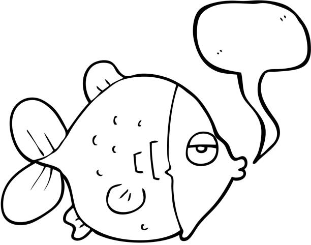 freehand drawn speech bubble cartoon funny fish freehand drawn speech bubble cartoon funny fish fish clip art black and white stock illustrations