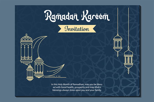 ramadan kareem invitation card with lantern and crescent moon vector illustration design