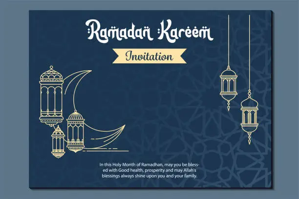 Vector illustration of ramadan invitation card with lantern and crescent moon