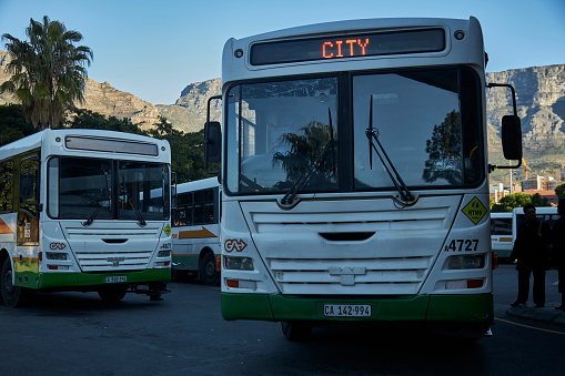 24 June 2022: Buses stand at the Golden Arrow Bus Station, Cape Town, South Africa.