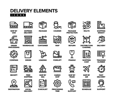 Delivery Elements Line Icon Set