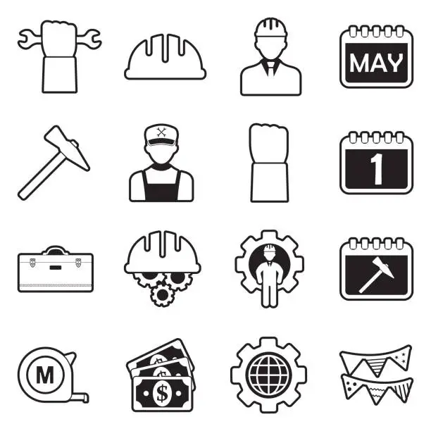 Vector illustration of Labor Day Icons. Line With Fill Design. Vector Illustration.