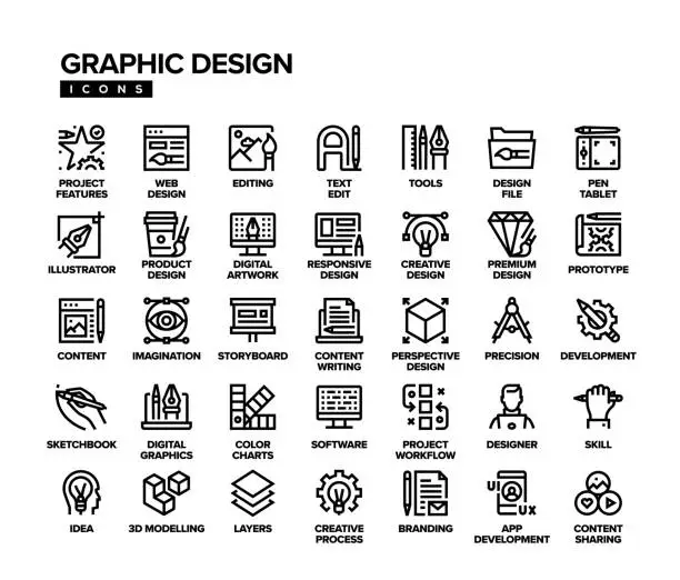 Vector illustration of Graphic Design Line Icon Set