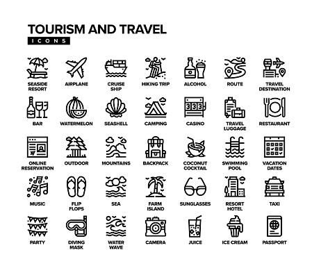 Tourism and Travel Line Icon Set