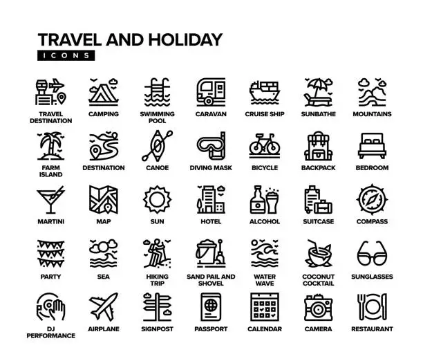 Vector illustration of Travel and Holiday Line Icon Set