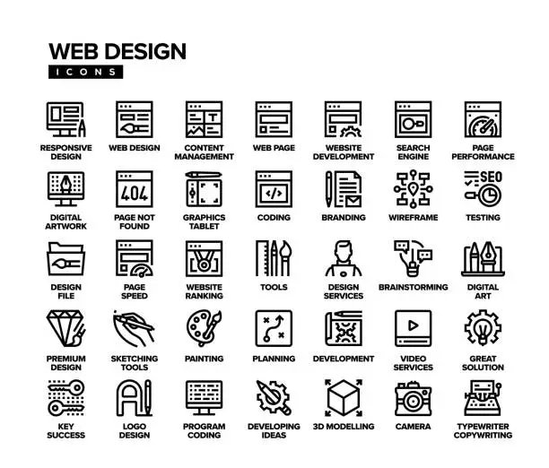 Vector illustration of Web Design Line Icon Set