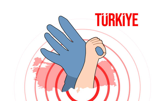 eine helfende hand der hoffnung für die erdbebenopfer. - erdbeben türkei stock-grafiken, -clipart, -cartoons und -symbole