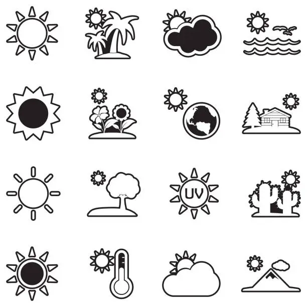 Vector illustration of Sun Icons. Line With Fill Design. Vector Illustration.