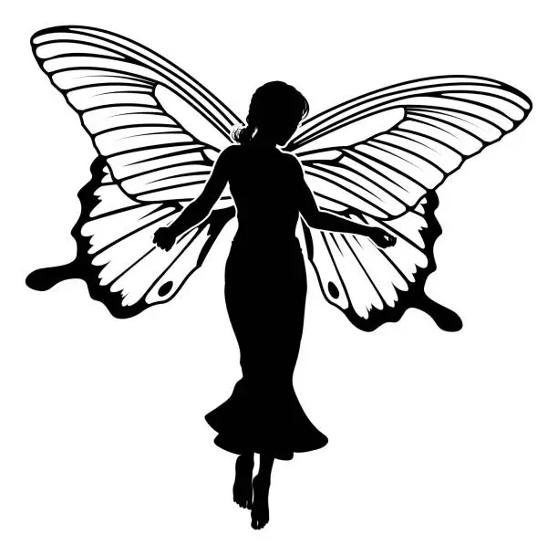 Vector illustration of A Fairy in Silhouette With Butterfly Wings