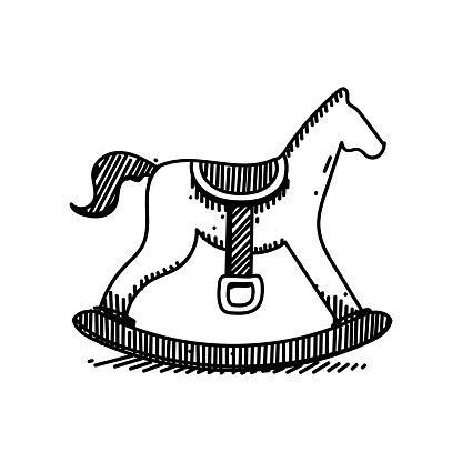 Rocking Horse Line icon, Sketch Design, Pixel perfect, Editable stroke. Baby Toy.