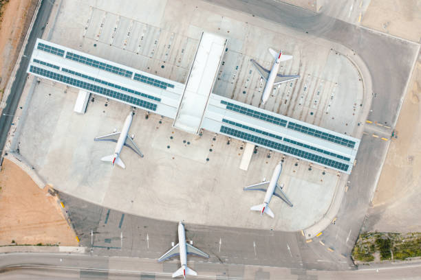 Aerial view of an airport Aerial view of an airport airport aerial view stock pictures, royalty-free photos & images