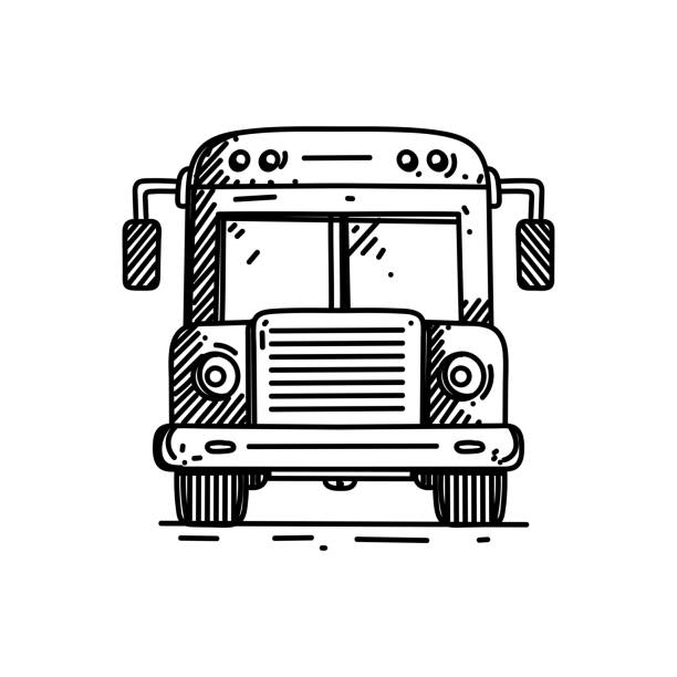 스쿨 버스 라인 아이콘, 스케치 디자인, 픽셀 퍼펙트, 편집 가능한 획, 학교로 돌아가기, 학생, 학교 어린이, 초등학생. - bus child waiting education stock illustrations
