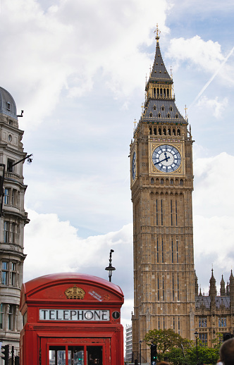 London Red Telephone Box and Big Ben, UK