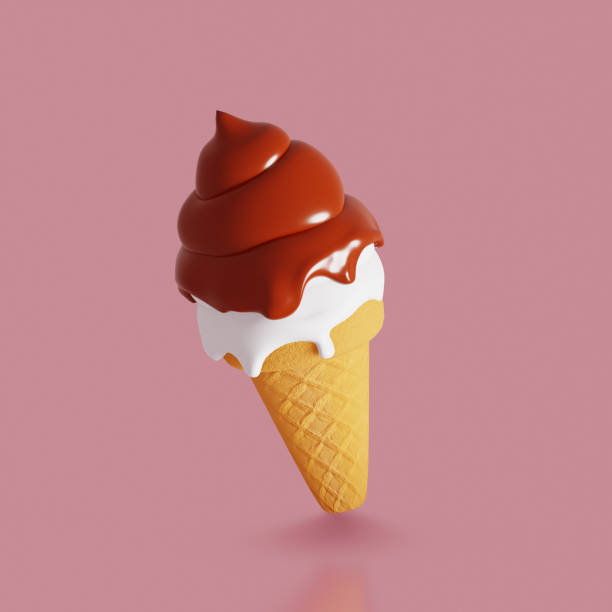 istock Sweet food icon. Vanilla Ice cream cone with chocolate topping. 3d render 1463818981