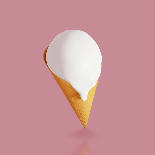 istock Sweet food icon. Melted vanilla Ice cream cone. 3d render 1463818993