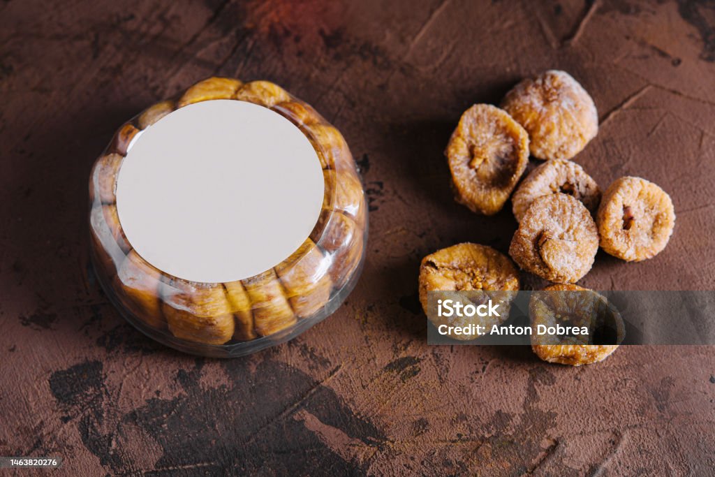 Figs Packeging Dried Figs In Round Plastic Packaging On Top View Stock Photo ...