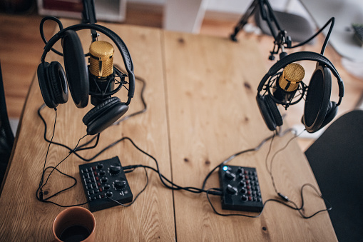 Podcast studio, audio equipment