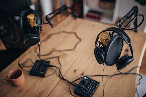 Podcast studio, audio equipment