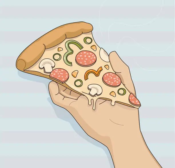 Vector illustration of Holding A Pizza Slice Sketch