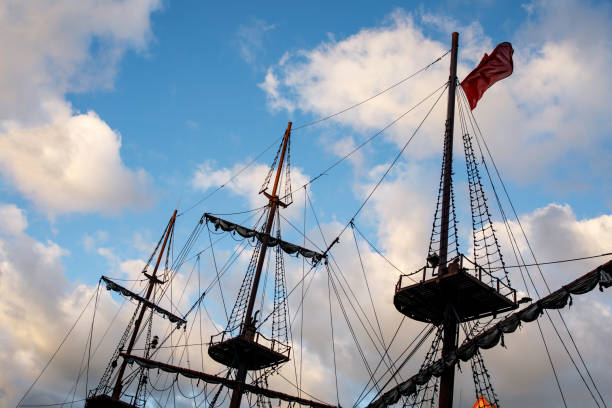 istock Masts and rigging of sail vessel on a sky background. 1463823336