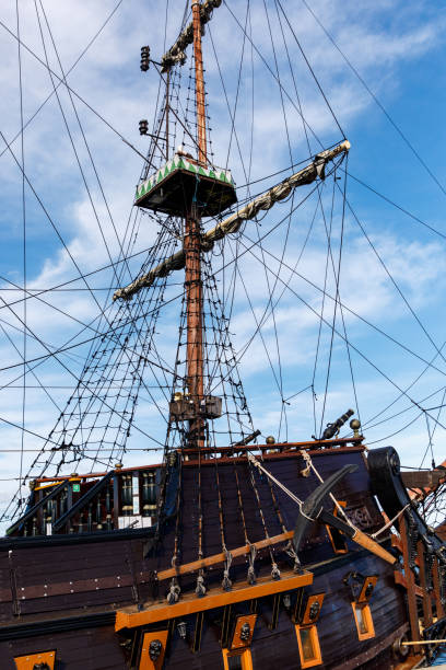 istock Masts and rigging of sail vessel on a sky background. 1463823351