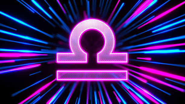 Zodiac sign Libra and abstract glowing neon energy lines background. 3d illustration.