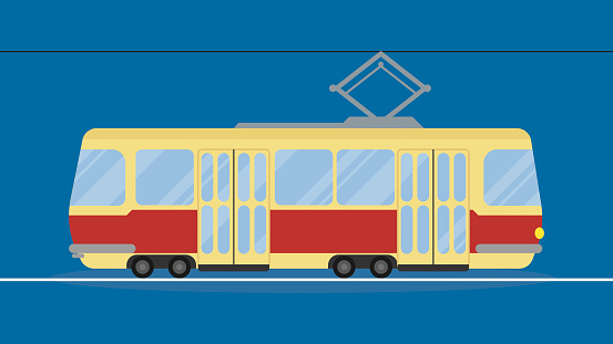 Tram vector illustration in flat style.