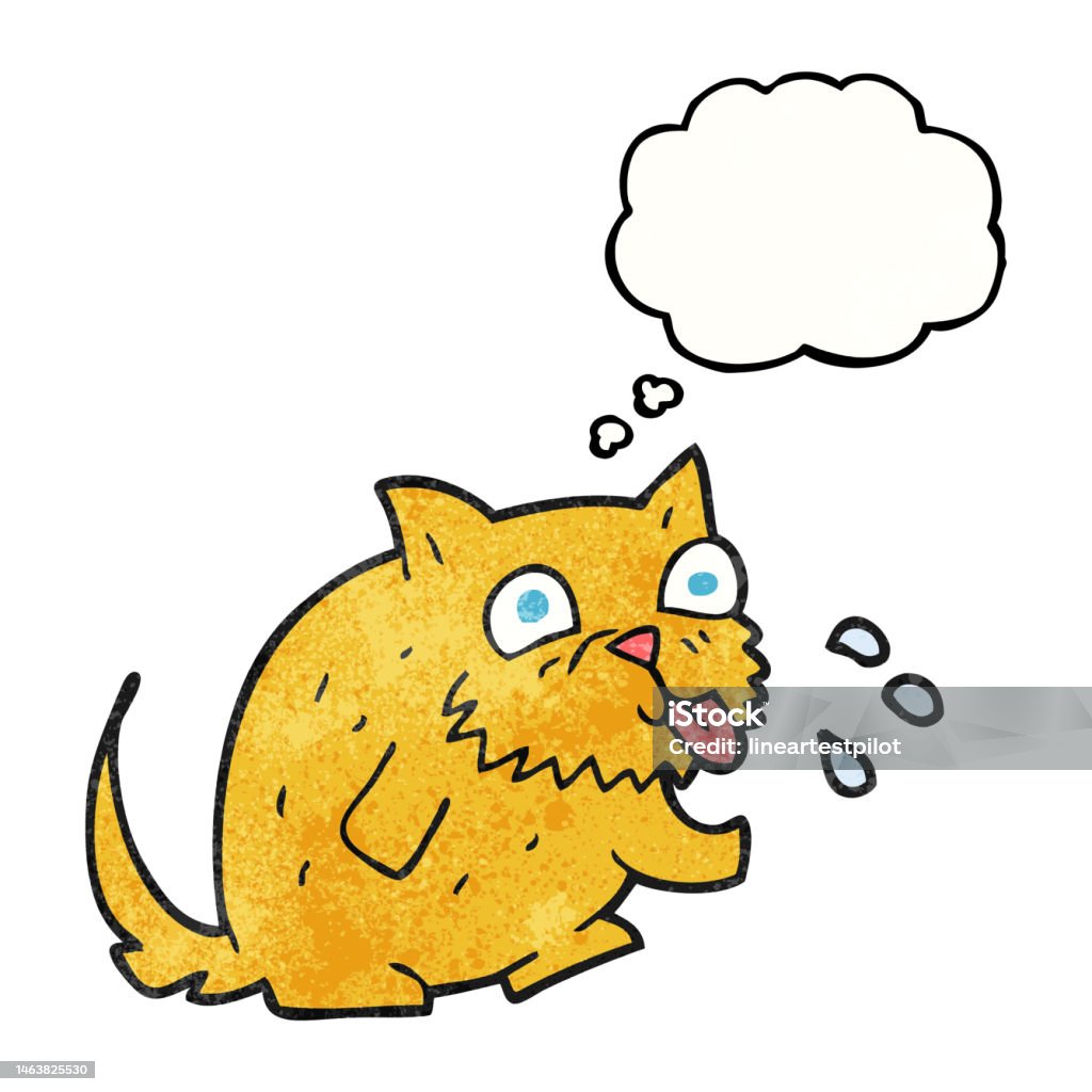 Cat Blowing Raspberry Freehand Drawn Thought Bubble Textured Cartoon Cat Blowing Raspberry ...