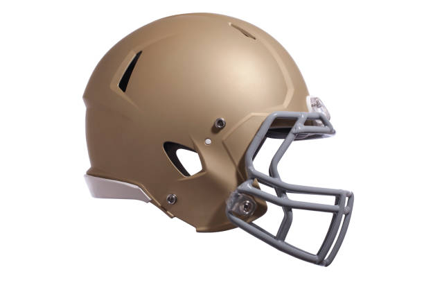 istock Gold football helmet isolated on white 1463825587