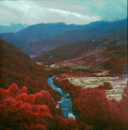 A shot with IR stock of a valley in Bhutan.