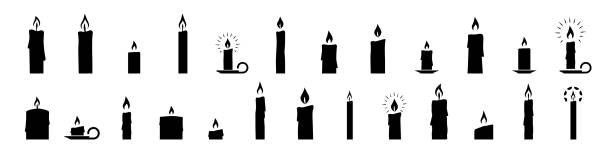 illustrazioni stock, clip art, cartoni animati e icone di tendenza di siluette di candele. decorazione celebrativa in stile piatto. - candle candlestick holder flame vector