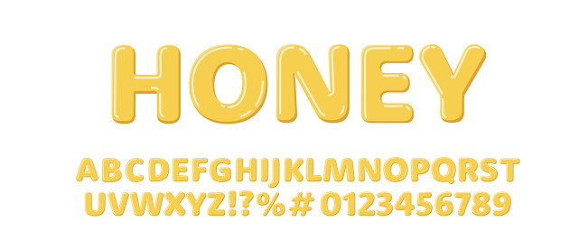 Honey letters set. Bubble font. Flat style.