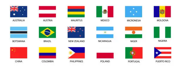 Vector illustration of National flags of the world. World flag Set.